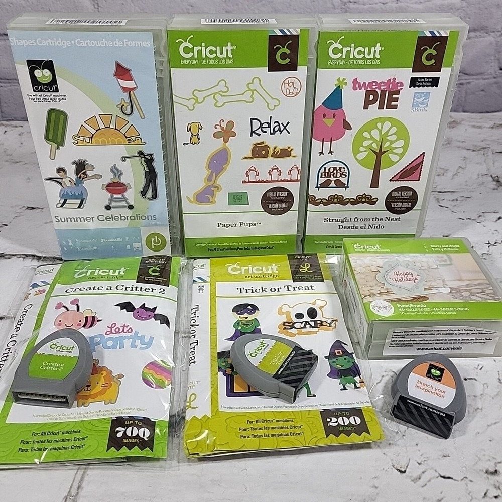 Cricut‎ Cartridges Lot Of 7 Dogs Birds Holiday Summer Halloween Some Sealed